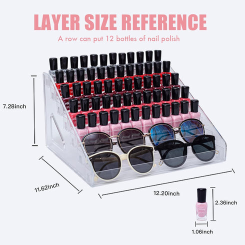 Nail Polish Organizer, 7 Layers Clear Display Rack for Nail Polish, Sunglasses, Essential Oils, Makeup, Eyeglasses