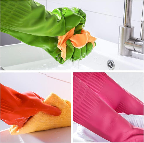 IUCGE 3 6 Rubber dishwashing gloves or Pairs for kitchen,Cleaning washing dish gloves long for household reuseable