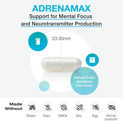 XYMOGEN AdrenaMax - L-Tyrosine + N-Acetyl-L-Cysteine NAC Supplement for Mood, Focus, Alertness - 120 Capsules