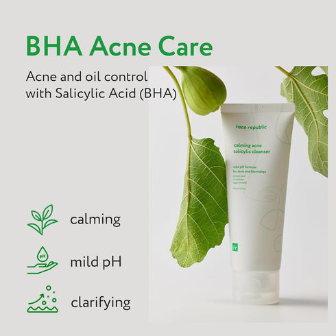 Face Republic Calming Acne Salicylic Cleanser 100mL | Vegan Certified | Acne Care | Low pH | Calming & Clarifying | Korean Skincare