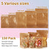 150-Pack Kraft Paper Bags, 6" x 9" Reclosable Small Stand Up Mylar Bags for Food Storage, Resealable Zip Lock