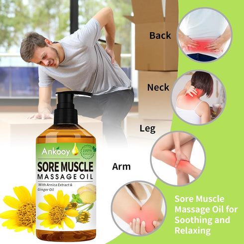 3 Pack Massage Oil for Therapy, Sore Muscle Oil, Arnica Oil, Lavender Oil, Ginger Oil, Relaxing Massage Gifts Kit