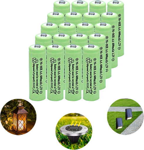 GEILIENERGY NiMH AA 600mAh 1.2V Rechargeable Batteries, 20 Pack for Solar Lights