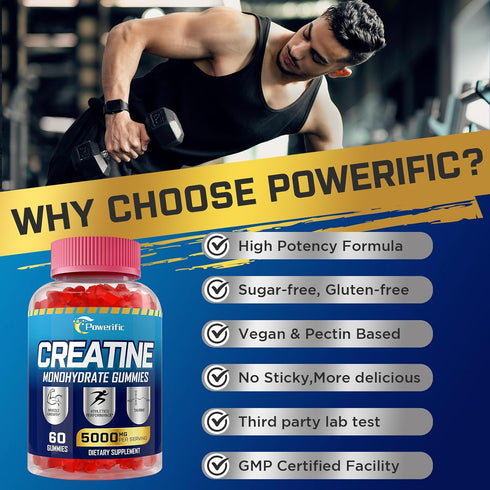 Creatine Monohydrate Gummies - 5g Per Serving, Chewable Creatine for Men & Women, Taurine & B6, Organic