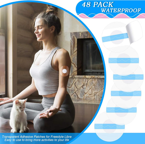 Nuanchu 48 Pack Sensor Covers Compatible with Freestyle Libre 1/2/3, Waterproof CGM Sensor Patches, Glucose Monitor