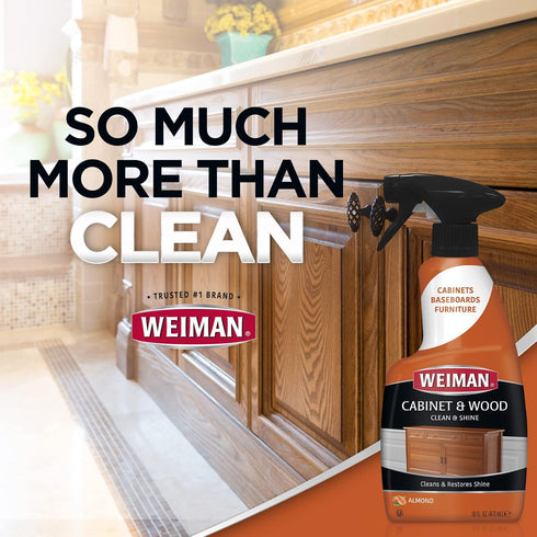 Weiman Cabinet & Wood Clean & Shine Spray - Furniture, Kitchen Cabinets, Baseboard & Trim, Fresh Almond Scent