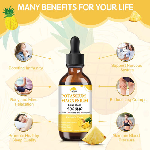 Potassium Magnesium Citrate Supplement, Magnesium Liquid Drops 1000mg with Glycinate for Calm & Immune Health
