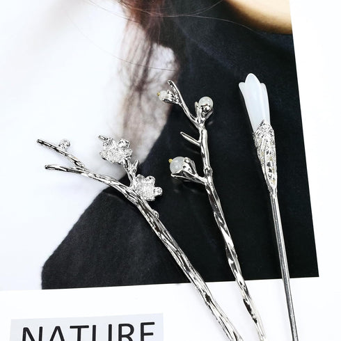 inSowni 8 Pieces Decorative Retro Crystal Pearl Hair Sticks, Asian Chinese Hanfu Hair Forks for Women Girls