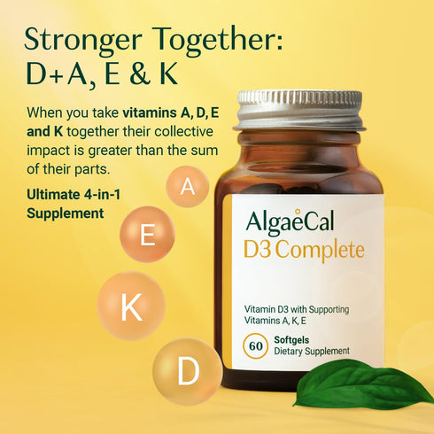 ALGAECAL 4-in-1 Vitamin D3 K2 Complete - 60 Softgels for Enhanced Immune Support & Bone Health with D3, K2, A, & E