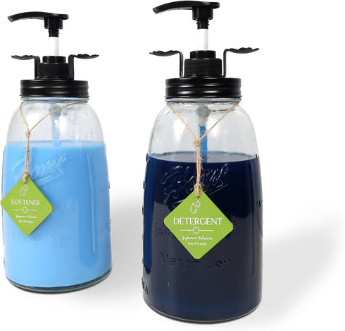 Besuerte Laundry Room Liquid Detergent Dispenser - Two 50oz Refillable Glass Mason Jar Containers with Pump