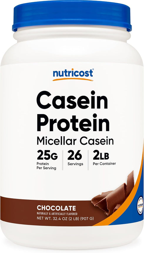 Nutricost Casein Protein Powder 2lb Chocolate - Gluten Free, Non-GMO Micellar Casein