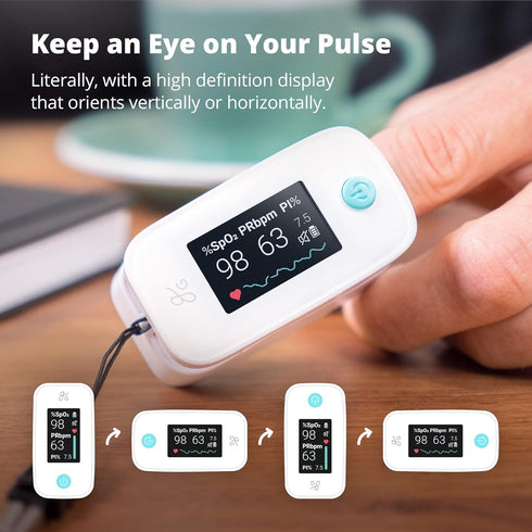 Greater Goods Fingertip Pulse Oximeter - Measures SpO2 Levels, Heart Rate, Pulse - Includes Lanyard and Batteries