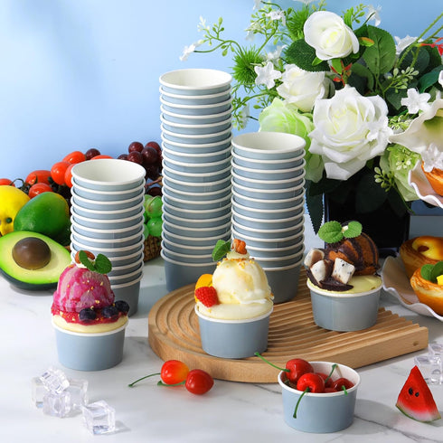 Maxdot 60pcs 3oz Frozen Dessert Cups, Disposable Ice Cream Cups, Paper Yogurt Bowls, for Hot and Cold Foods, Suitable