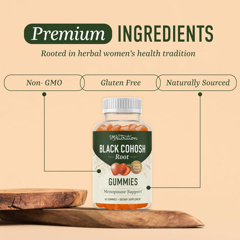 Black Cohosh Gummies for Women, Menopause Relief for Hot Flashes, 50mg Black Cohosh Root Extract, 60 Gummies