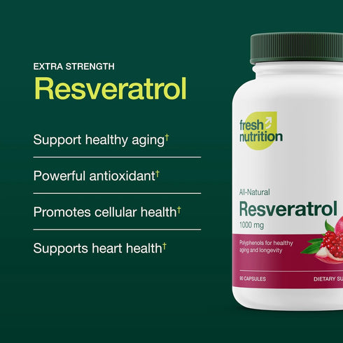 Resveratrol Supplement - Trans-resveratrol Extra Strength 750mg, Natural, Pure, Vegan, Non-GMO, Gluten-free, 90 Capsules