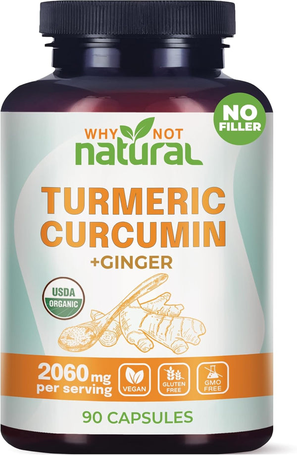 Organic Turmeric Curcumin Supplement in Capsules with Ginger and Black Pepper -