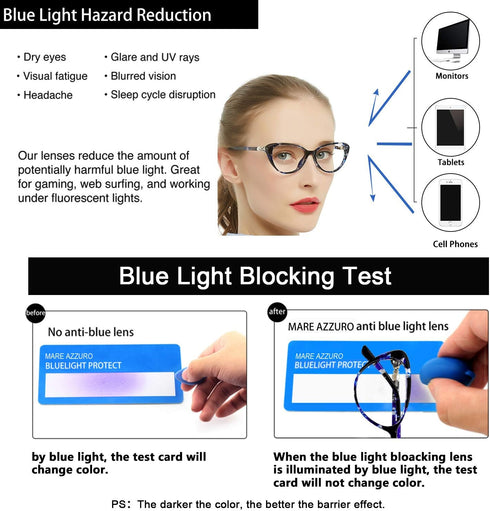 MARE AZZURO Progressive Blue Light Blocking Reading Glasses, Multifocus Readers 0-4.0 (Blue, 250)