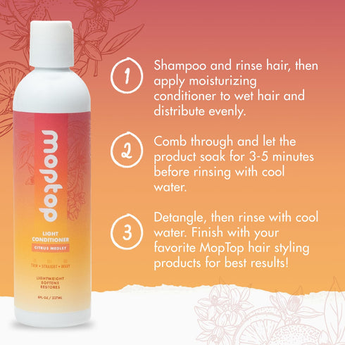 MopTop Light Conditioner, 8oz – Lightweight Hair Moisturizer for All Hair Types, Sulfate & Paraben Free, Citrus Medley