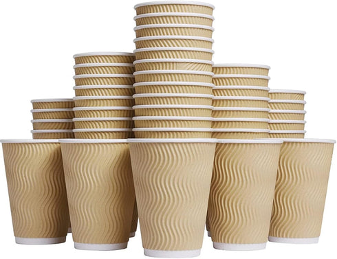 Luckypack Hot Paper Cups_12 oz Disposable Insulated Corrugated Sleeve Ripple Wall Paper Cup