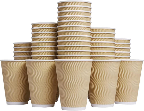 Luckypack Hot Paper Cups_12 oz Disposable Insulated Corrugated Sleeve Ripple Wall Paper Cup