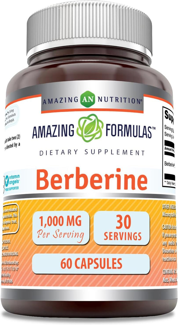 Amazing Formulas Berberine, 1000mg per Serving, 60 Capsules, Non-GMO, Gluten Free, Made in USA Supplement