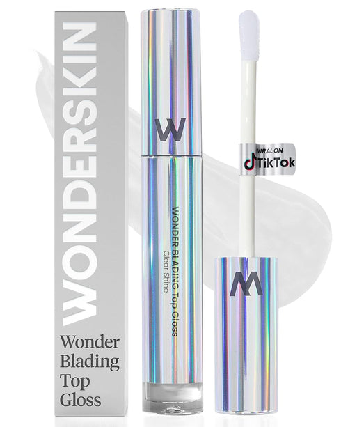 Wonderskin Lip Gloss Blading Top Gloss, Clear Glitter Lip Gloss, Hydrating and High Shine Finish Lip Makeup (Clear