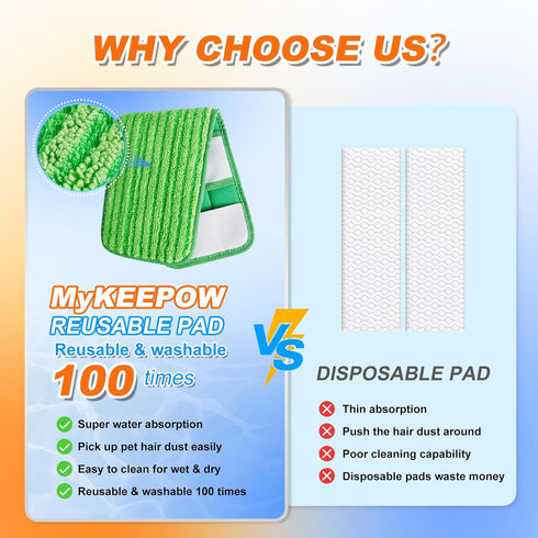 XL Wet Pads Refills for Swiffer XL Dry Sweeping Cloths, Reusable Microfiber Mop Pads for Hardwood Floor Cleaning