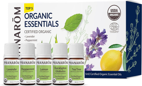 Pranarom - Top 5 Essential Oil Kit (5-Pack of 5ml) - Lavender, Peppermint, Tea Tree, Eucalyptus, Lemongrass