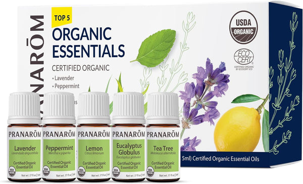 Pranarom - Top 5 Essential Oil Kit (5-Pack of 5ml) - Lavender, Peppermint, Tea Tree, Eucalyptus, Lemongrass
