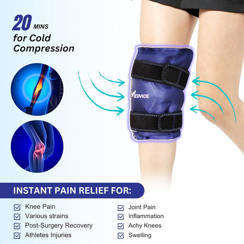 Medvice Ice Pack with Cold Compression for Knee Pain Relief, Adjustable Gel Ice Wrap for Injury Recovery