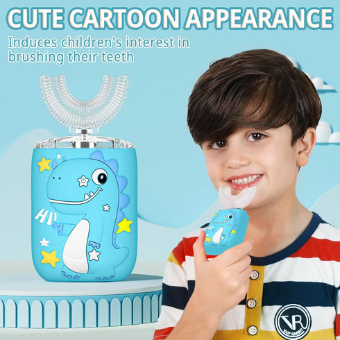 PVOGRT 4 6 IPX7 360 Age8-15 Kids Electric U Shaped Toothbrush,Kids Dinosaur Sonic Full Mouth Toothbrush with Soft Brush