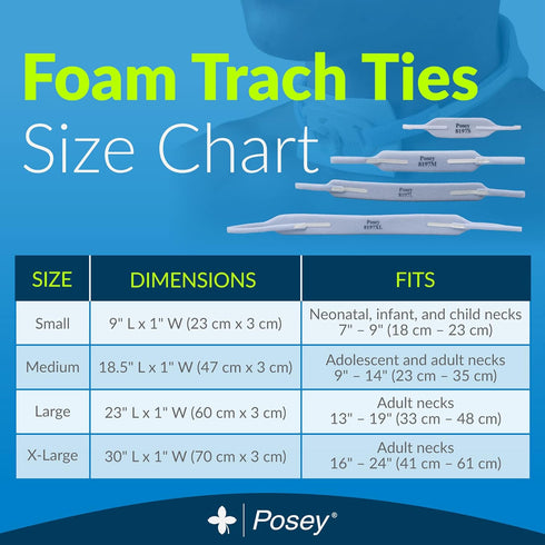 TIDI Posey Foam Trach Tie, Large, 1 Package of 12 Ties for Tracheostomy Tube