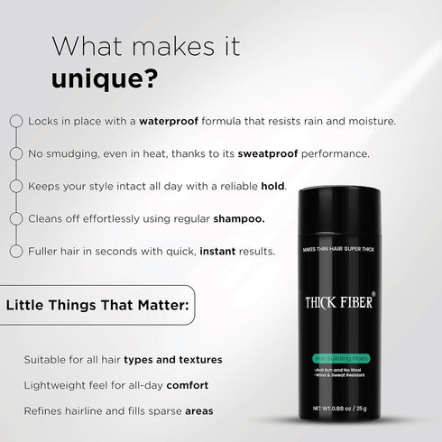 THICK FIBER Hair Fibers for Thinning Hair & Bald Spots (GRAY) - 25g Bottle, Conceals Hair Loss in Seconds, Hair Powder