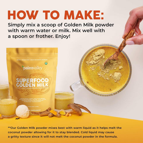 Immune, 30 Paleovalley Organic Superfood Golden Milk - Focus, Cognitive, Longevity - Turmeric, MCT-Rich Coconut Milk