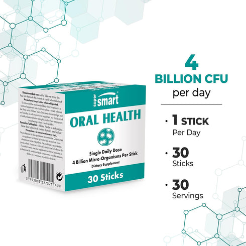 Supersmart - Oral Health Probiotics, 4 Billion CFU per Day, Dental Health & Bad Breath Treatment, 30 Sticks
