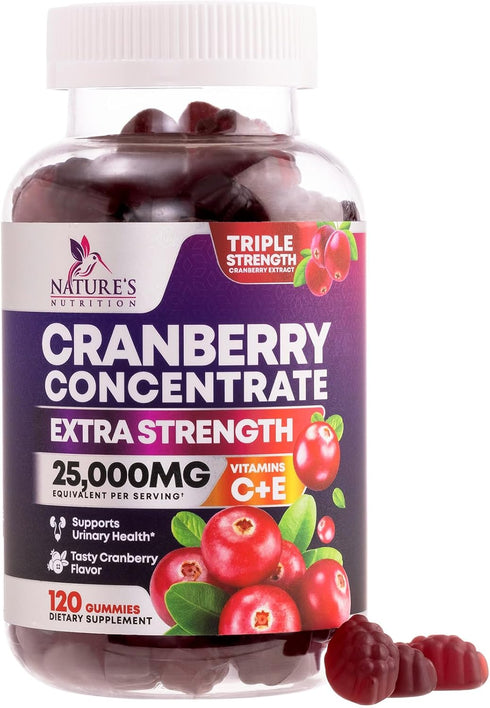Cranberry Gummies - 120 Gummies - Urinary Tract Health + Vitamin C - 25,000mg Triple Strength