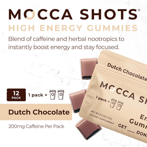 SGC Seattle Gummy Company Caffeine Energy Gummies, 12-Pack Dutch Chocolate Mocca Chews, Vegan, 200mg Caffeine