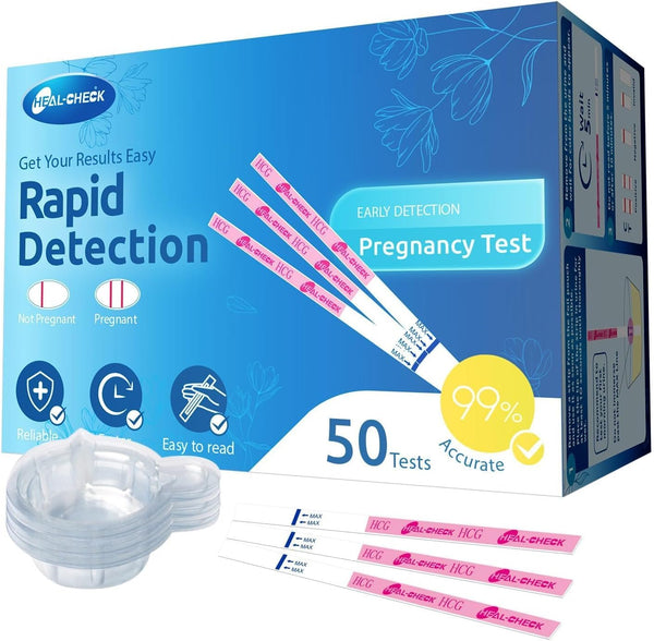 Pregnancy Tests with Cup, 50 Bulk Strips for Home Detection, Over 99% Accuracy, Individually Wrapped