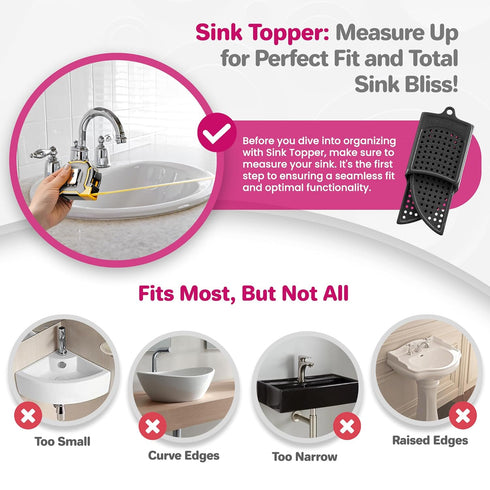 Sink Topper Foldable Sink Cover - Silicone Makeup Brush Cleaning Mat, Hot Tools Organizer, Standard Black