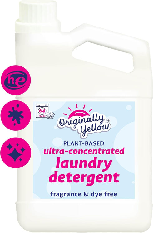 Originally Yellow Plant Based Laundry Detergent - Fragrance & Dye-Free, Ultra-Concentrated, 64 Oz