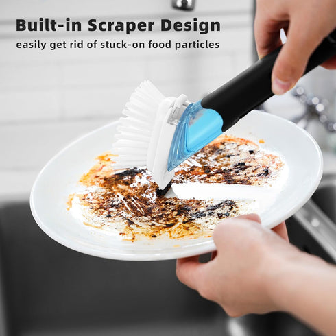 SUBEKYU Dish Brushes with Soap Dispenser, Kitchen Scrubber Brushes with Handle for Dishes/Pans/Pots, Black, 2Pack