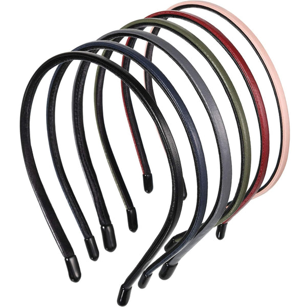 WILLBOND 6 Pieces Skinny Leather Headbands, Thin Plastic Hair Loop Clasp Bands for Women, 6 Colors