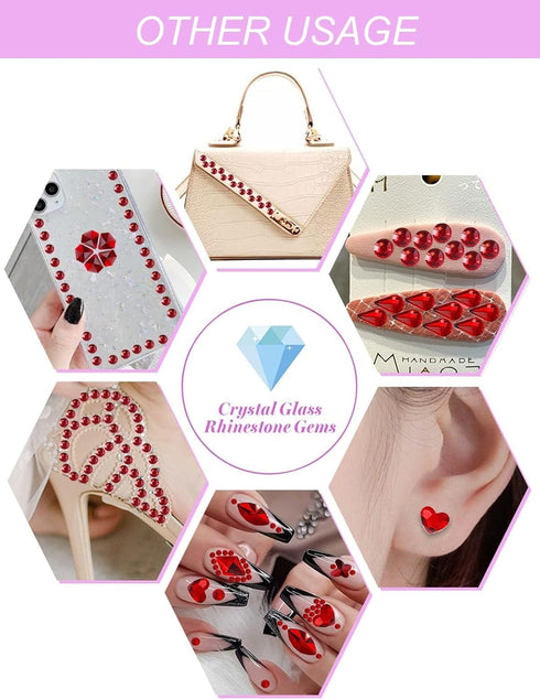 Valentines Nail Rhinestone EBANKU Red Nail Art Crystals, Hearts, Butterfly, 3D Diamond Stone Gems with Tweezer
