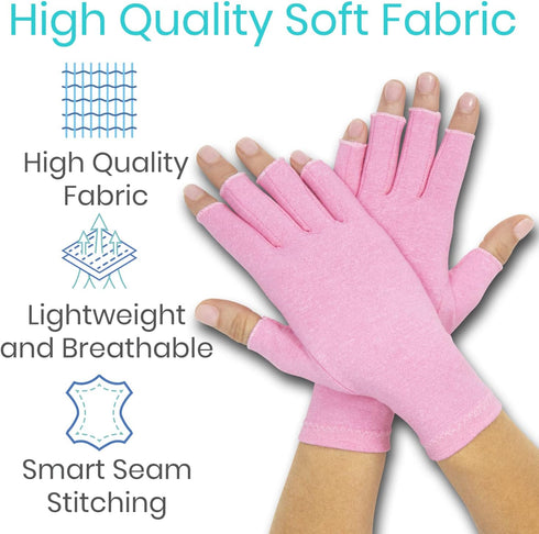 Vive Pink Arthritis Hand Compression Gloves - Comfortable Fit for Men and Women, Open Finger for Pain Relief