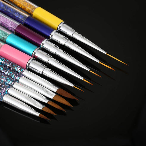 Mudder 10 Pieces 3D Nail Brushes Set, Nail Liner Ombre Brush Design Pens with Acrylic Rhinestone Handles