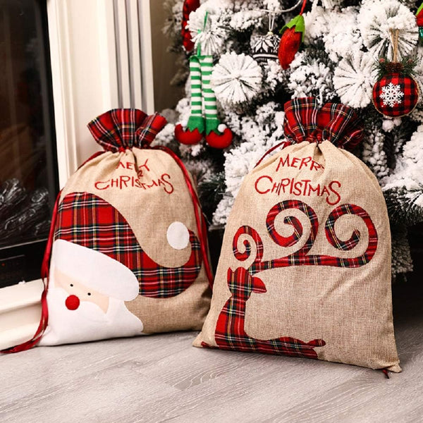 Yordearly 2Pcs Santa Sack Bags - Large Christmas Cloth Bag with Drawstring, 16" X 22" Reusable Present Storage