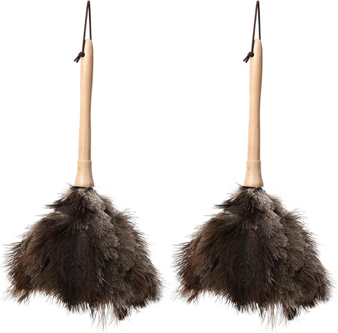 16 Inch Ostrich Duster, 2PCS Fluffy Natural Feather Dusters with Wooden Handle for Home and Car Cleaning