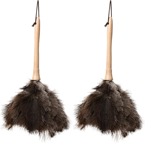 16 Inch Ostrich Duster, 2PCS Fluffy Natural Feather Dusters with Wooden Handle for Home and Car Cleaning
