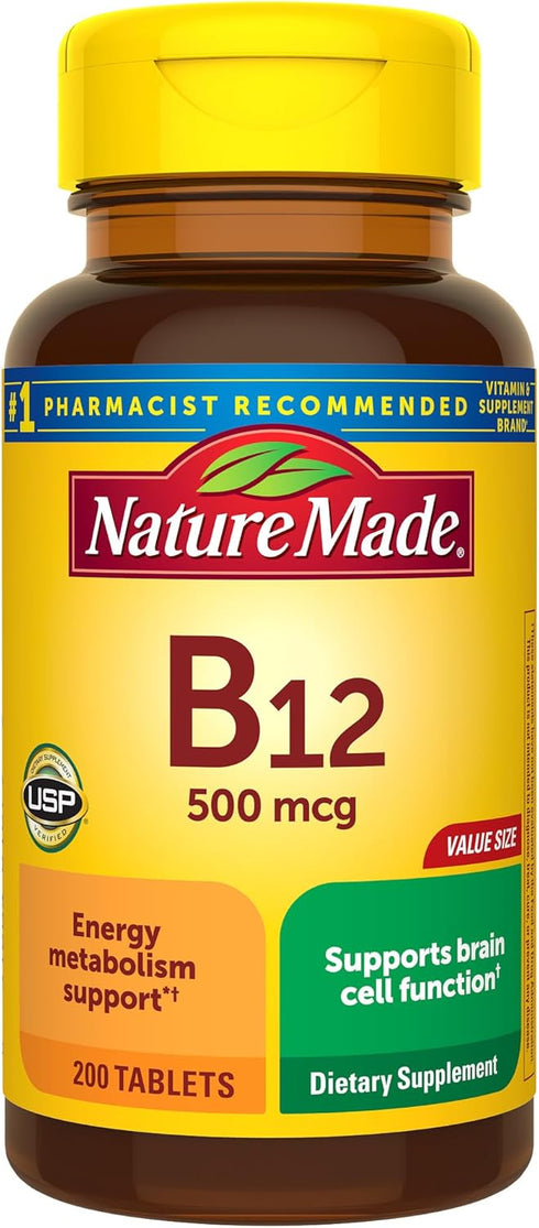 Nature Made Vitamin B12 500 mcg, 200 Tablets, 200 Day Supply