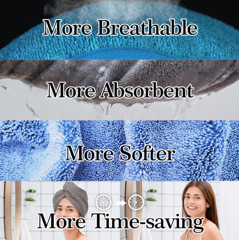 YoulerTex Microfiber Hair Towel Hair Wrap: 2 Pack 10X26 Absorbent Turban Twist Drying Shower Cap for Curly Hair Care